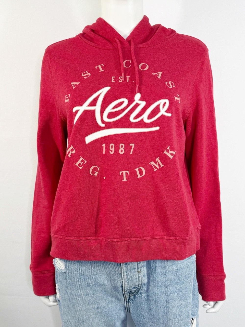 Aeropostale Red Long Sleeve Hoodie Size L Casual Classic Pullover Sweatshirt